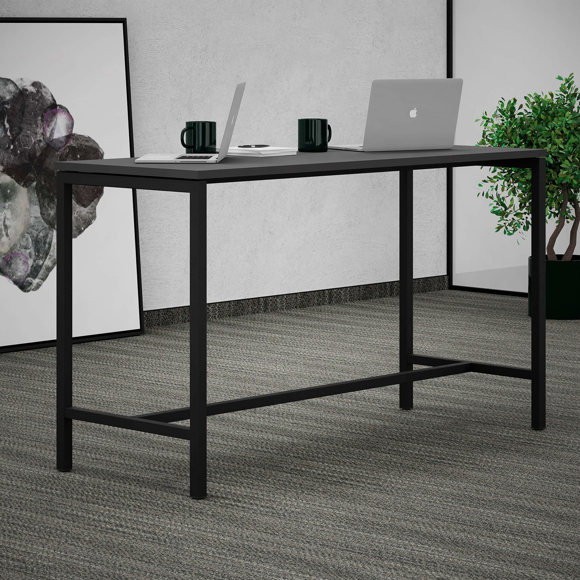 Háborð Monik, ljósagrá borðpláta 70x180 cm og svart stell